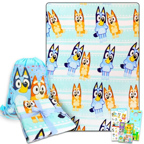 Bluey Fleece Throw Blanket and Tote Bag Set - Soft, Cozy 50" x 70" Bluey & Bingo Blanket Plus Tote Bag, Stickers, More for Kids, Adults, Children
