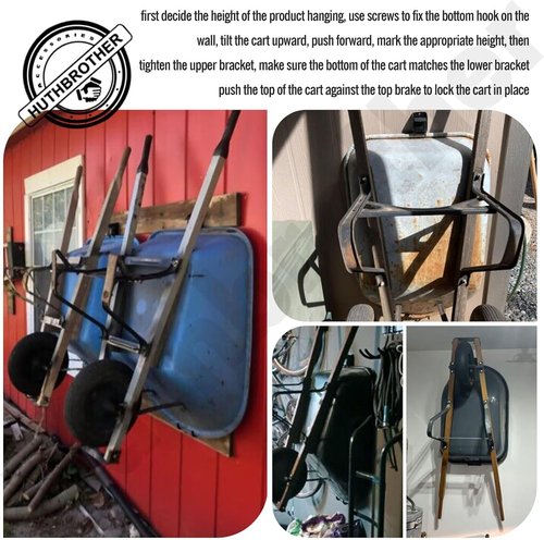 Huthbrother Wheelbarrow Storage Bracket - 90 lbs Capacity with Top Lift Latch | Ideal for Garden & Workshop