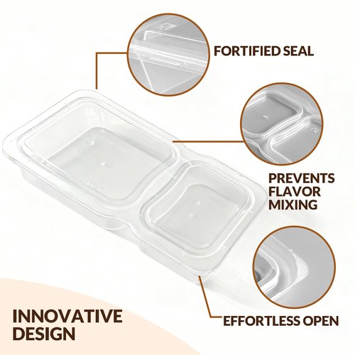 HI-REEKE 9 OZ Double Compartment Snack Containers, 20 Sets Bigger Reusable Clear Snack Packs Container with Lids