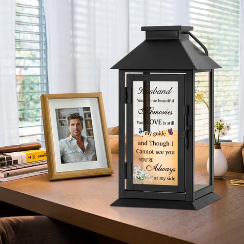 HN HAIINAA Memorial Gift for Loss of Husband Memorial Lantern for Loss of Husband Sympathy Gift Remembrance Gifts Bereavement Gifts for Loss of Husband Sympathy Lantern with LED Candle