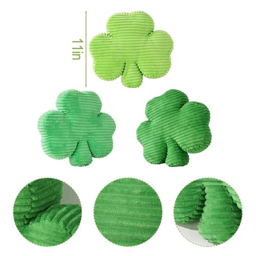 Bunny Chorus St Patricks Day Decorations: 3pcs Ultra Soft Striped Lucky Shamrock Throw Pillows, Stuffed Plush Green Pillows, St. Patrick's Day Home Office Decor for Bedroom, Living Room, Sofa, Couch