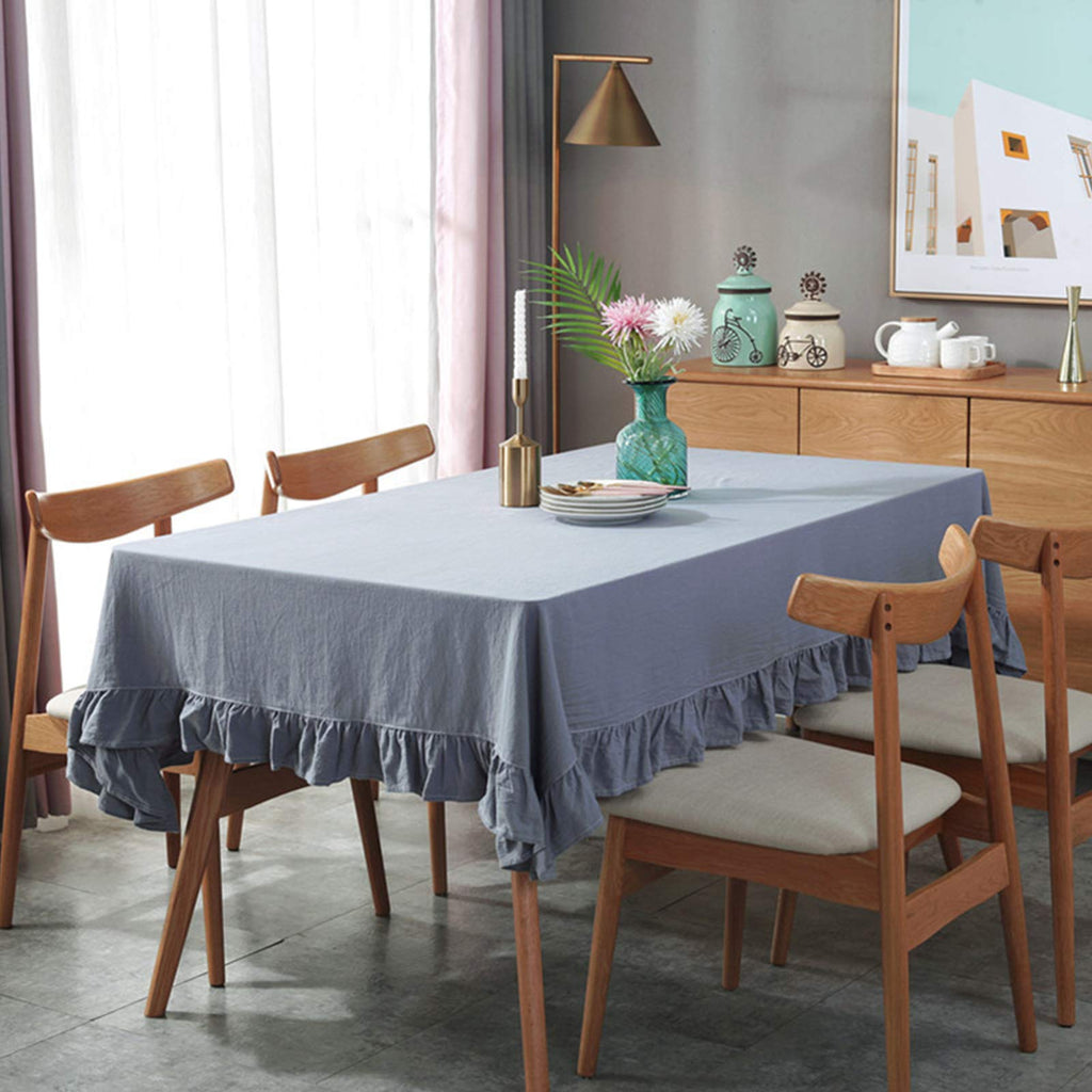 rismart Ruffle Rectangular Linen Table Cloth Cover Tablecloth Blue,140 x 180 cm
