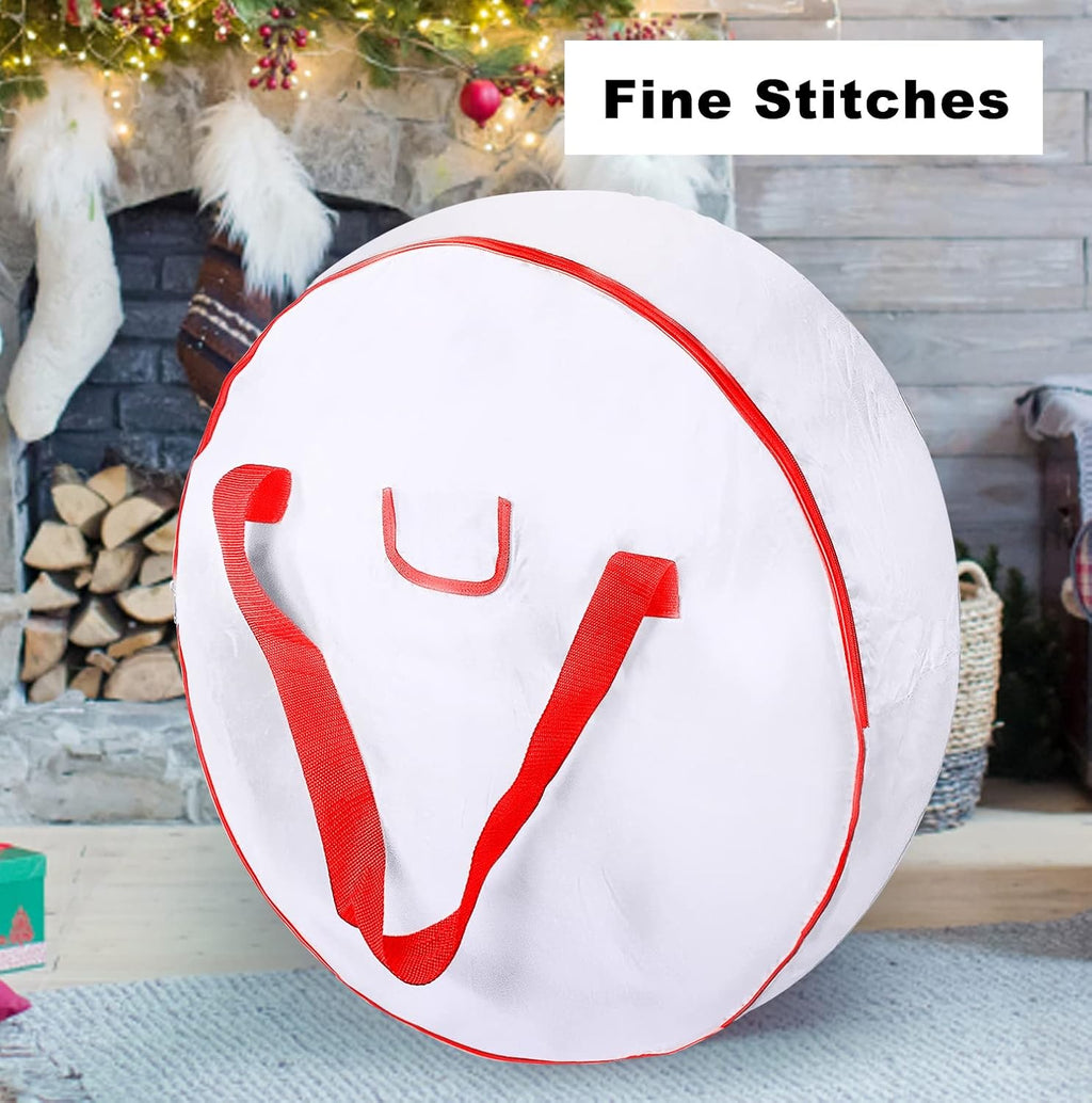 TQS 30" Christmas Garland Storage Bag - Heavy Duty Wreath Container with Reinforced Handles - White