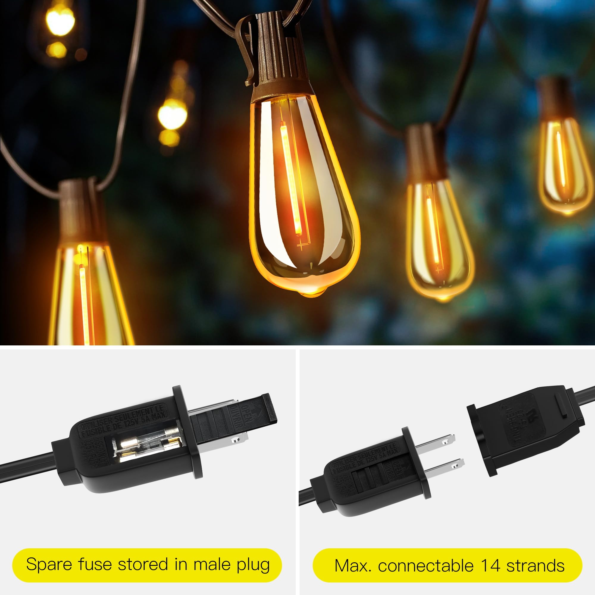 OHLUX Outdoor Light String, 30FT Dimmable Outdoor String Lights with 17 Shatterproof LED ST38 Vintage Edison Bulbs,2200K Connectable Hanging Lights for Deck Porch Bistro Gazebos Balcony Garden