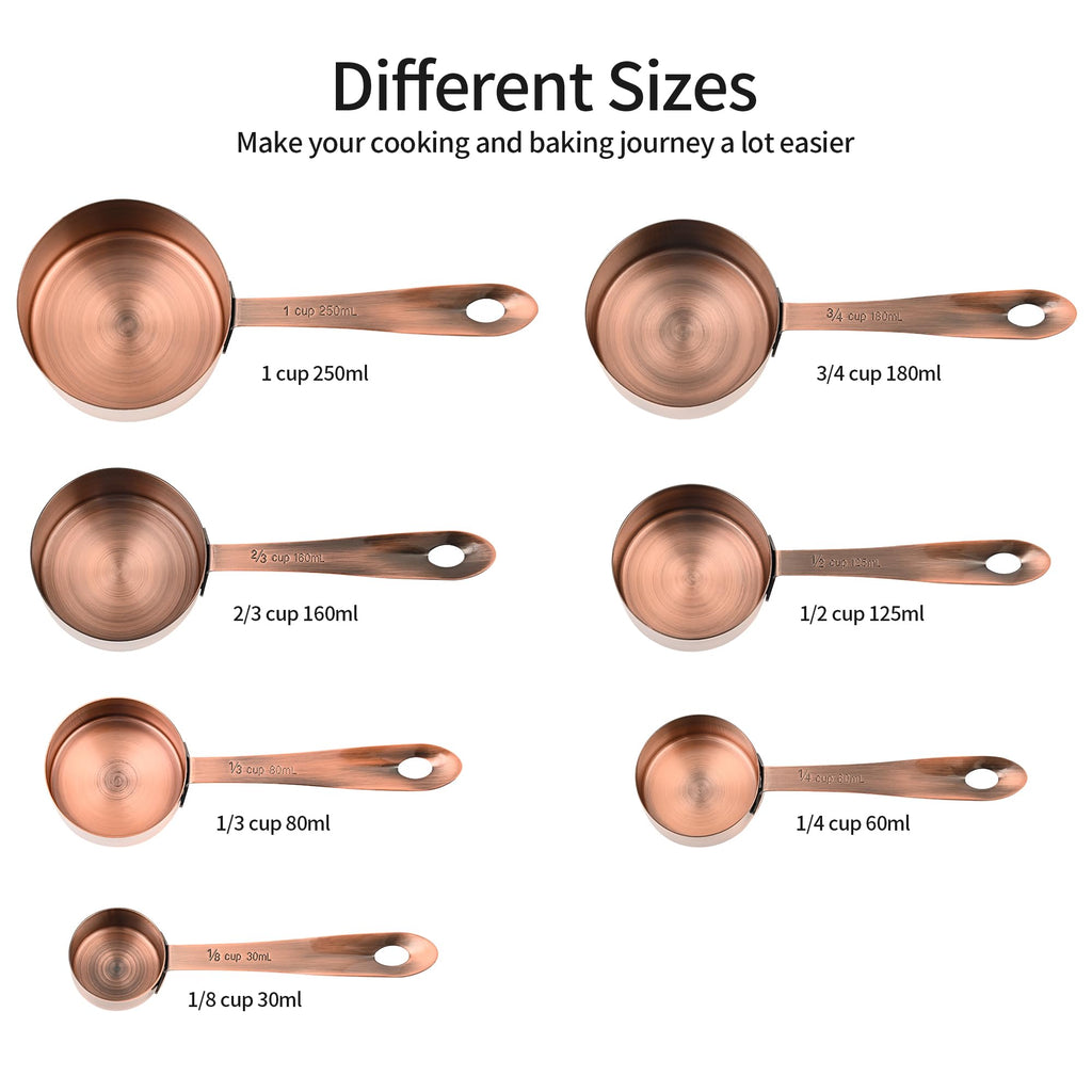 Viwehots Copper Measuring Cups and Spoons Set 16, Dry&Liquid Stainless Steel Measuring Cups and Spoons, 7 Metric&US Measing Cups & 6 Measuring Spoons & Measure Equivalents for Kitchen&Baking