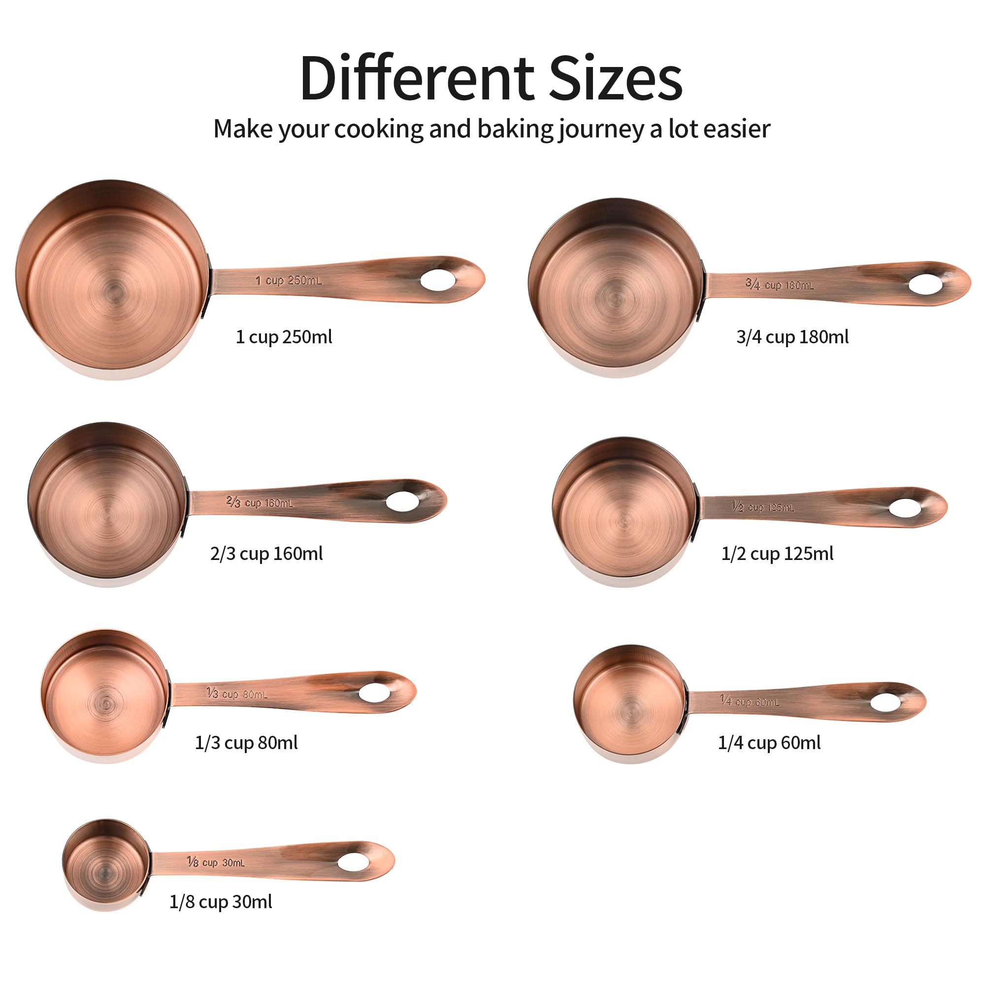 Viwehots Copper Measuring Cups and Spoons Set 16, Dry&Liquid Stainless Steel Measuring Cups and Spoons, 7 Metric&US Measing Cups & 6 Measuring Spoons & Measure Equivalents for Kitchen&Baking