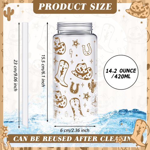 Qinyoung 24 Pcs Western Cowgirl Cowboy Plastic Tumbler 14.2 oz Cowgirl Party Favors Reusable Cups with Lids and Straws Decoration Iced Coffee Cup My First Rodeo Decorations(Classic Style,Brown)
