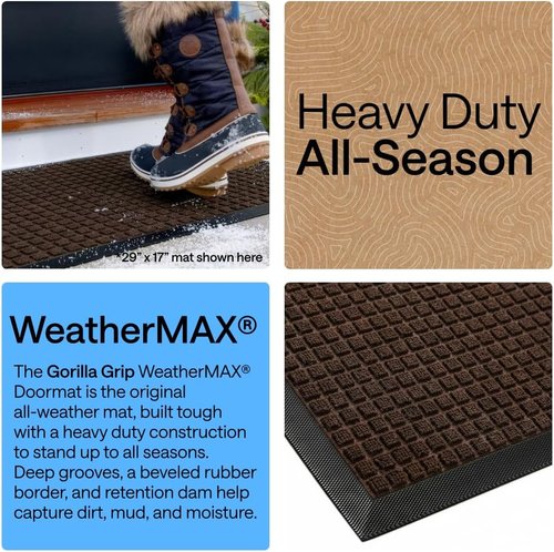 GORILLA GRIP Waterproof All-Season WeatherMAX Doormat - 72x24 Natural Rubber | Stain & Fade Resistant, Easy Clean Coffee Squares