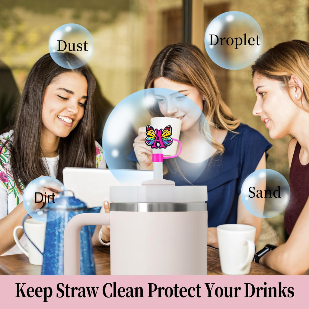 (2+2 Straw Cover 10mm and Initial Letter Charms Accessories For Stanley Tumbler Cup, Straw Cap Topper/Letters A to Z Charm Chains Name ID Personalized For Stanley 30&40 Oz Cup Tumbler