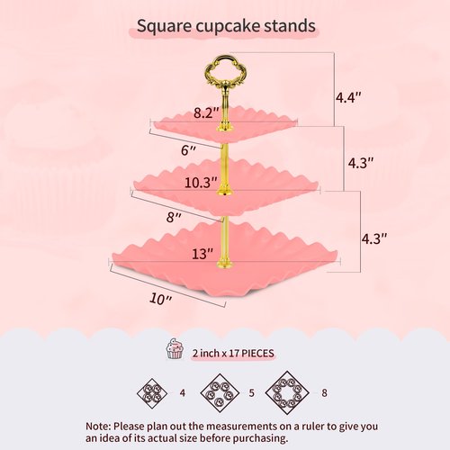 NWK 5 Piece Cake Stand Set with 2 x Large 3-Tier Cupcake Stands, 3 x Appetizer Trays, for Wedding Birthday Baby Shower Tea Party Decorations (Pink)