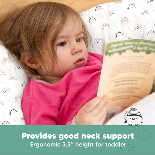 Jolly Rainbow Toddler Pillow - Soft & Breathable Organic Cotton Travel Pillowcase | 13x18 Inches for Kids 2-5 Years
