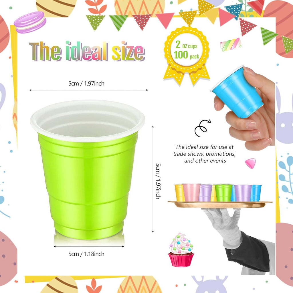 Roshtia 100 Pack 2 oz Plastic Shot Cups - Mini Disposable Party Glasses for Weddings & Events | Light Multicolor