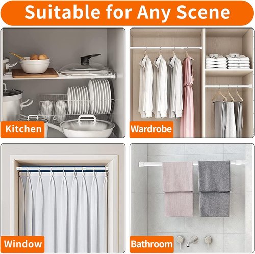 Tension Rods Room Divider, Premium Adjustable Curtain Tension Rod, 53-100 Inch Large Curtain Rod, No Drilling Tension Pole for Kitchen, Bathroom, Cupboard, Wardrobe, Window, Bookshelf DIY Project 1PCS