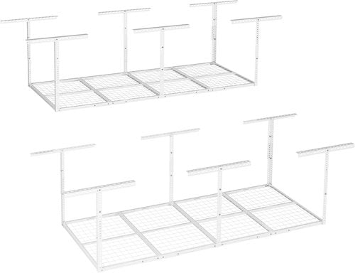 FLEXIMOUNTS 3x8 Overhead Garage Storage Rack - Heavy-Duty Adjustable Ceiling Organizer | 2-Pack, White