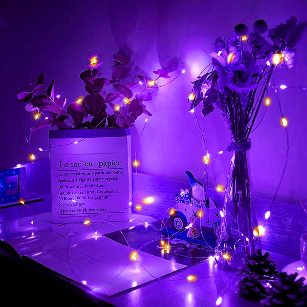 Skiennix 100 Pack Fairy Lights - 7Ft 20 LED Twinkle String Lights | Battery Operated, Waterproof for Mason Jar Decor, Party & Wedding - Orange & Purple