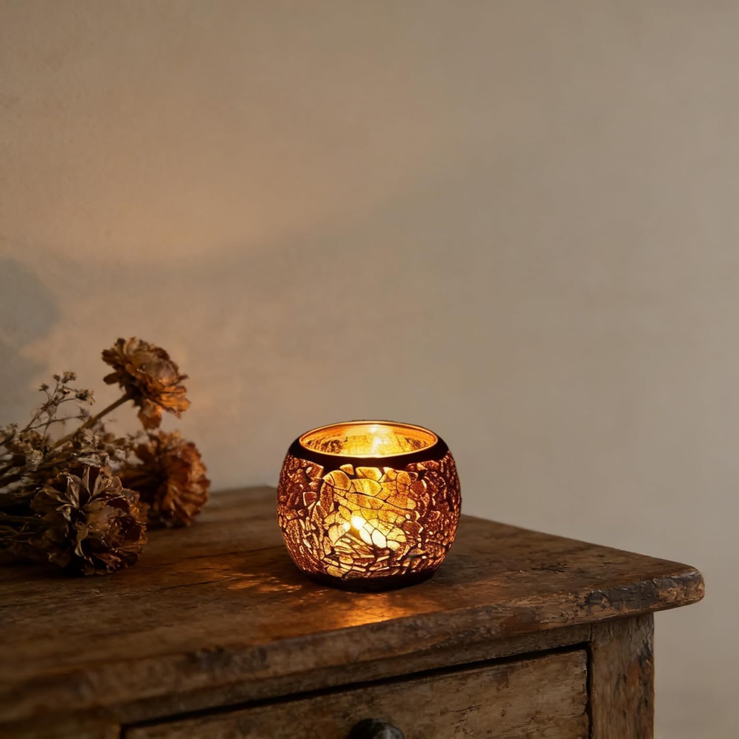 Vintage Mosaic Glass Candle Holder - Elegant Stained Votive for Tealight Candles | Home Decor