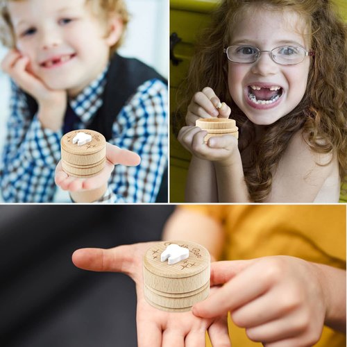 Xunboo Wooden Tooth Fairy Box Dropped Tooth Keepsake Storage Box for Boys and Girls Cute Lost Tooth Holder Toddler Teeth Case (1 Piece)