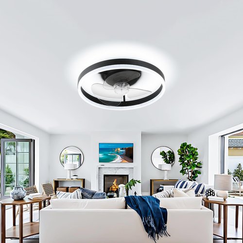 Low Profile Ceiling Fans with Light,16in Flush Mount Ceiling Fan with 6 Wind Speeds,Ceiling Fan Light with Remote for Bedroom,Living Room( Black )