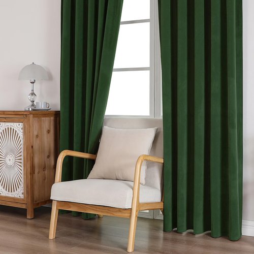 CUCRAF Dark Olive Green Velvet Blackout Curtains for Bedroom Living Room 84 inches Long, Forest Green Curtains Noise Reducing Rod Pocket(52x84 inches, 2 Panels)