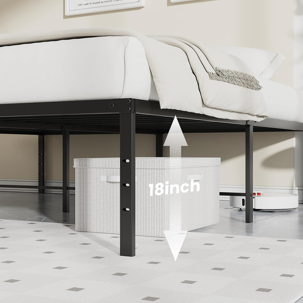 Sweetcrispy 18-Inch Platform Bed Frame - Heavy Duty Metal Foundation with Noise-Free Steel Slats | Underbed Storage, No Box Spring Needed