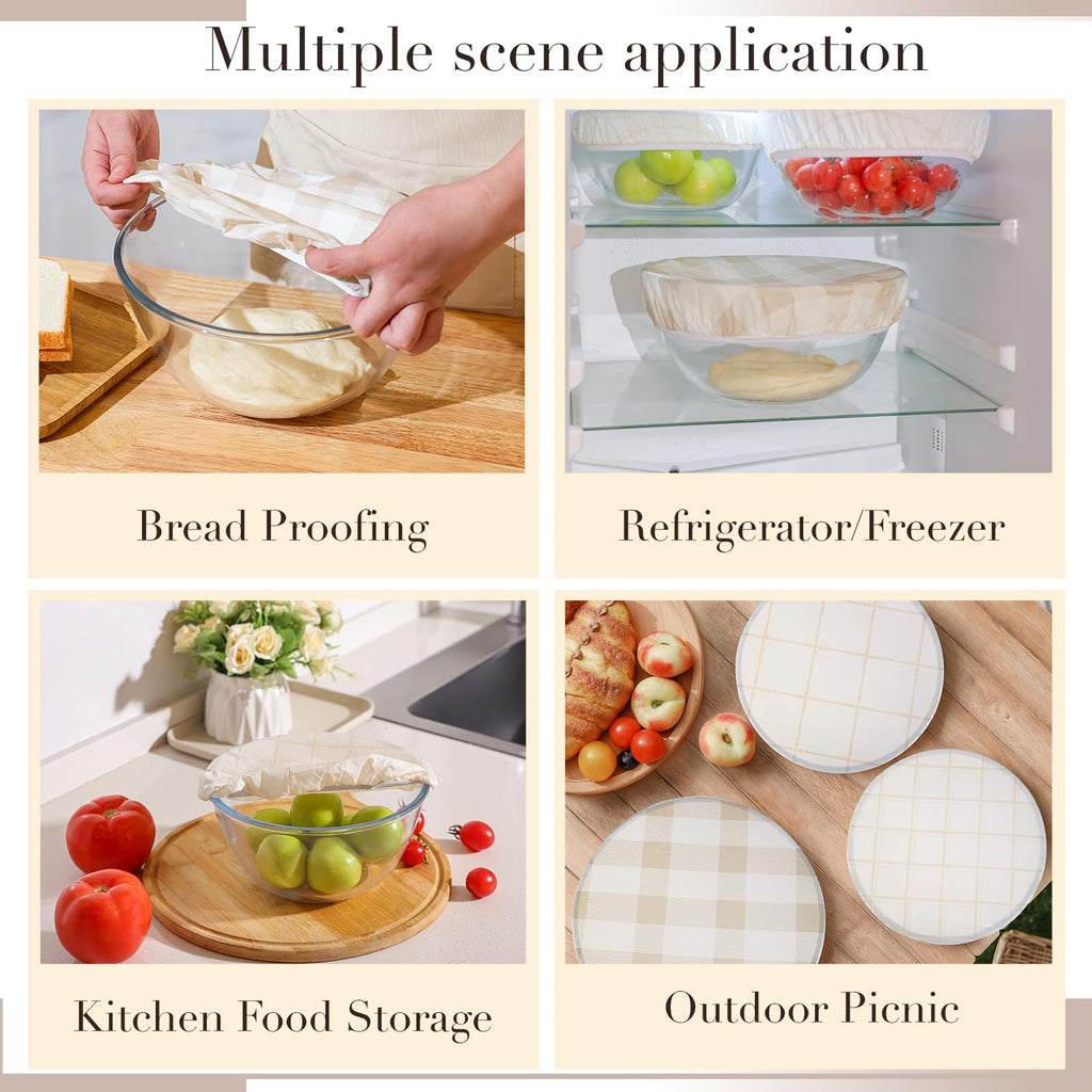Tirphy Reusable Bowl Covers for Bread Proofing - Beeswax Bowl Covers Reusable 8/10/12 Inch - Elastic Cotton Cloth Sourdough Cover - Shower Caps for Sourdough Bread