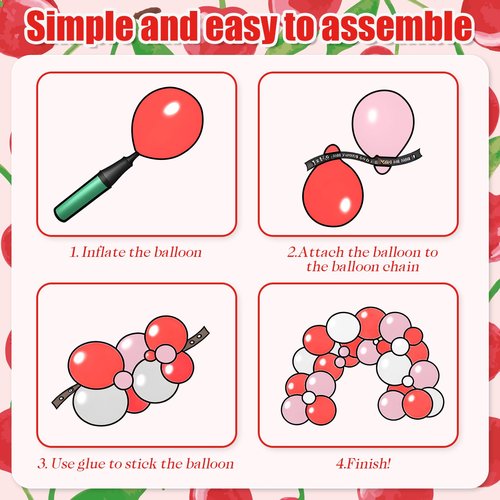 Cherry Balloon Garland Arch Kit, Red Pink White Green Long Balloons for Girls Birthday She is Cherry on Top Baby Shower Wedding Bridal Party Decorations