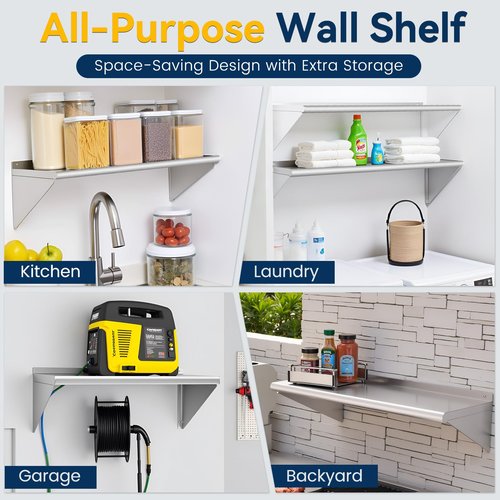 Chingoo Stainless Steel Shelf 14" x 24", 2 Pack NSF Wall Mounted Commercial Metal Shelving with Backsplash for Restaurant, Utility Room, Kitchen and Garage