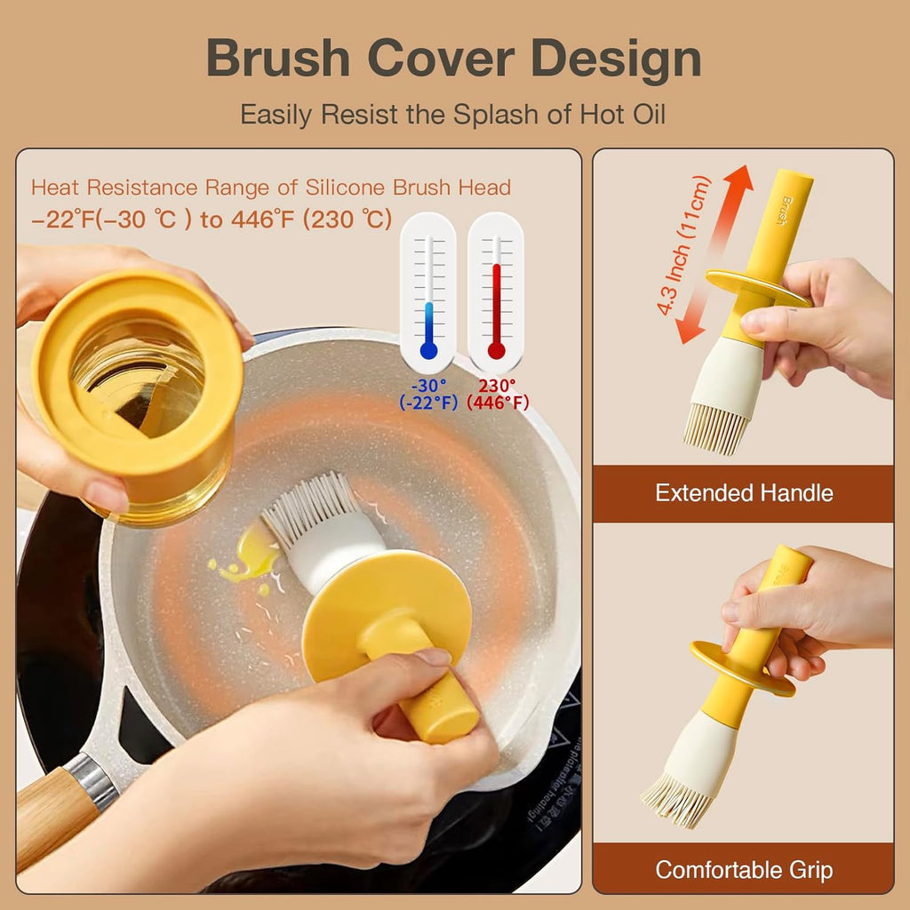 YARRAMATE Oil Dispenser with Brush - 300ml Glass Bottle for Kitchen | Heat Resistant Basting Brush - Orange