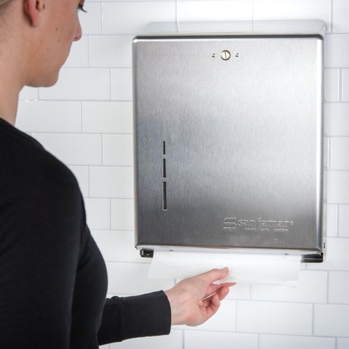 San Jamar Paper Towel Dispenser Holds Multifold/C-Fold Towels with Standard Key Lock for Bathroom, Kitchens, and Restaurants, Metal, 14.75 x 11.375 x 4 Inches, Silver