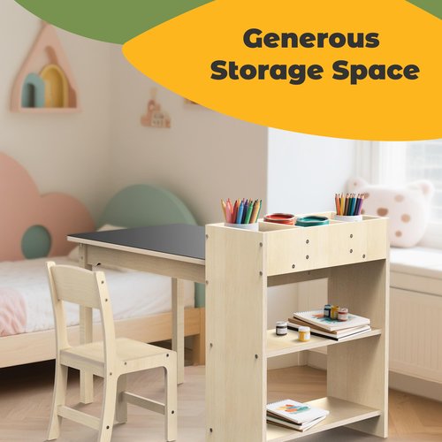 doowroodni Kids Art Table and Chair Set, Sturdy Beech Wood Study Desk for Children’s Drawing, Learning & Play - Multi-Functional Activity Table for Home,Toddler Desk with Storage and 1 Chair