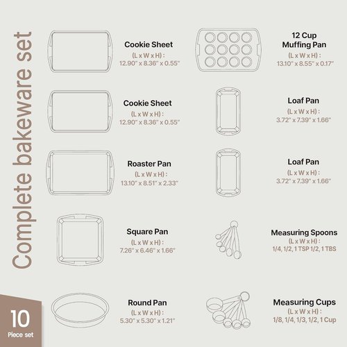 Gray 10-Piece Bakeware Set | Nonstick Carbon Steel Baking Sheets & Pans | Dishwasher Safe, Oven Safe Up to 450°F