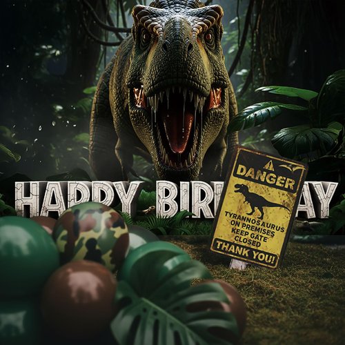 Dinosaur Birthday Decorations with Hunter Green Brown balloon arch & small T-Rex Foil balloons & backdrop Sign & Artificial Palm Leaves for Boys Jungle Safari Dino ROAR Party Supplies (Green Brown)