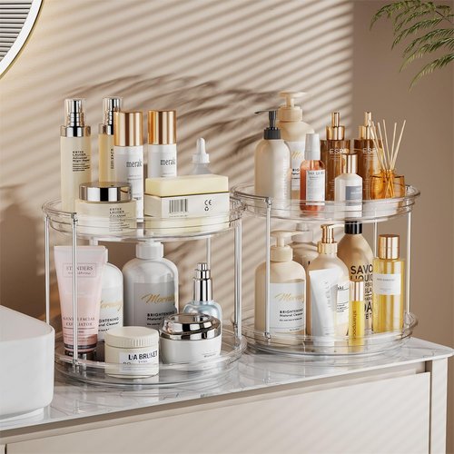 LAMU Lazy Susan Turntable Organizer - 2 Pack 9.25'' Rotating Spice Rack for Kitchen & Bathroom Storage