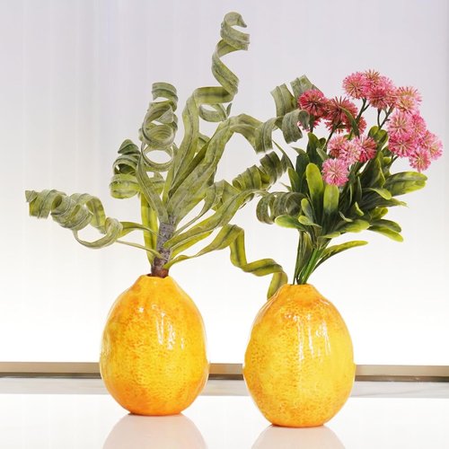 Cynkeyee Unique Lemon-Shaped Vases - Set of 2 Ceramic Fruit Decor for Flowers | 3.5 x 3.5 x 4.5 Inch