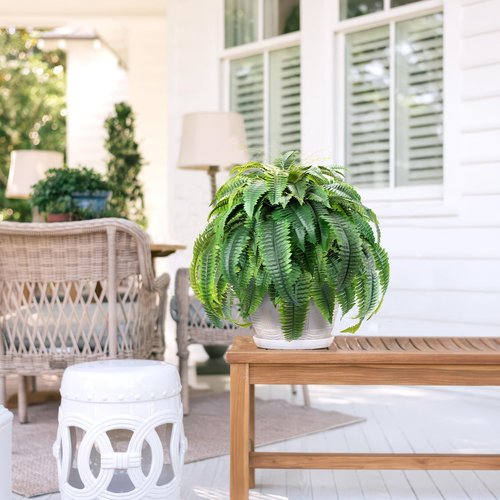 Fake Plants Artificial Boston Fern Bush - 2PCS 45Inch Fake Ferns with 55 Fronds, Large Hanging Faux Plants Decor, Faux Fern Vines Silk Greenery for Outdoor Indoor, Porch, Farms, Patio, Office
