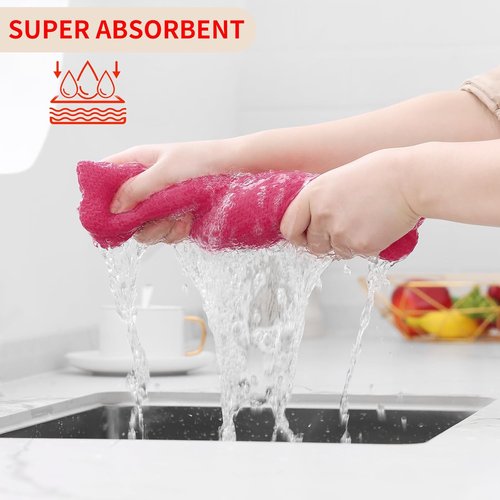 Homaxy Kitchen Dish Cloths - Ultra Soft 100% Cotton Waffle Weave, Quick Drying, 12 x 12 Inches, 6-Pack, Hot Pink