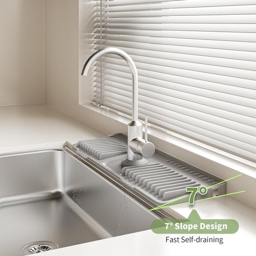 SOCORIA Faucet Mat for Kitchen Sink, 2025 New Silicone Sink Splash Guard, 7°Slope Fast Self-draining, Fast Drying Tidy Faucet Mat Splash Guard