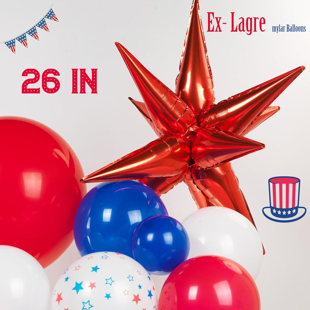 Patriotic Balloon Garland Arch Kit - Red, White & Blue Star Print & Flag Foil Balloons for 4th of July Celebrations