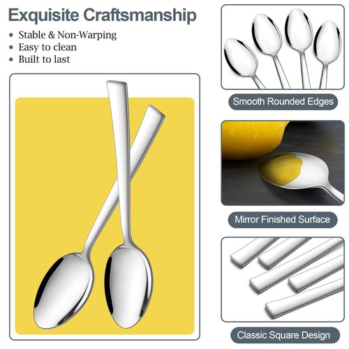P&P CHEF Teaspoon Set (12 Pieces), 6.7" Stainless Steel Mini Tea Spoons, Premium Stirring Silverware, Kitchen Dessert Coffee Spoon Set, Mirror Finish & Dishwasher Safe