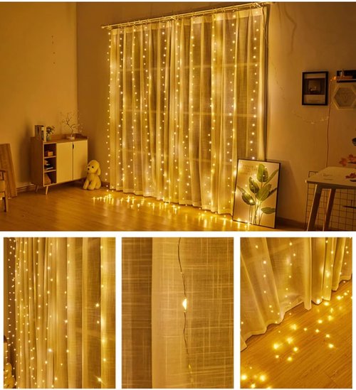 ANUONER 3x3M,300 LEDs USB Curtain Light for Bedroom,8 Modes Hanging Lighting LED Curtain Lights for Wedding Party Christmas Home Garden Outdoor&Indoor Decorations(Warm White)