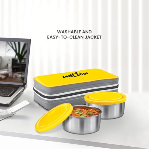 MILTON New Mini Lunch Insulated Tiffin with 2 Containers, 280 ml Each, Yellow