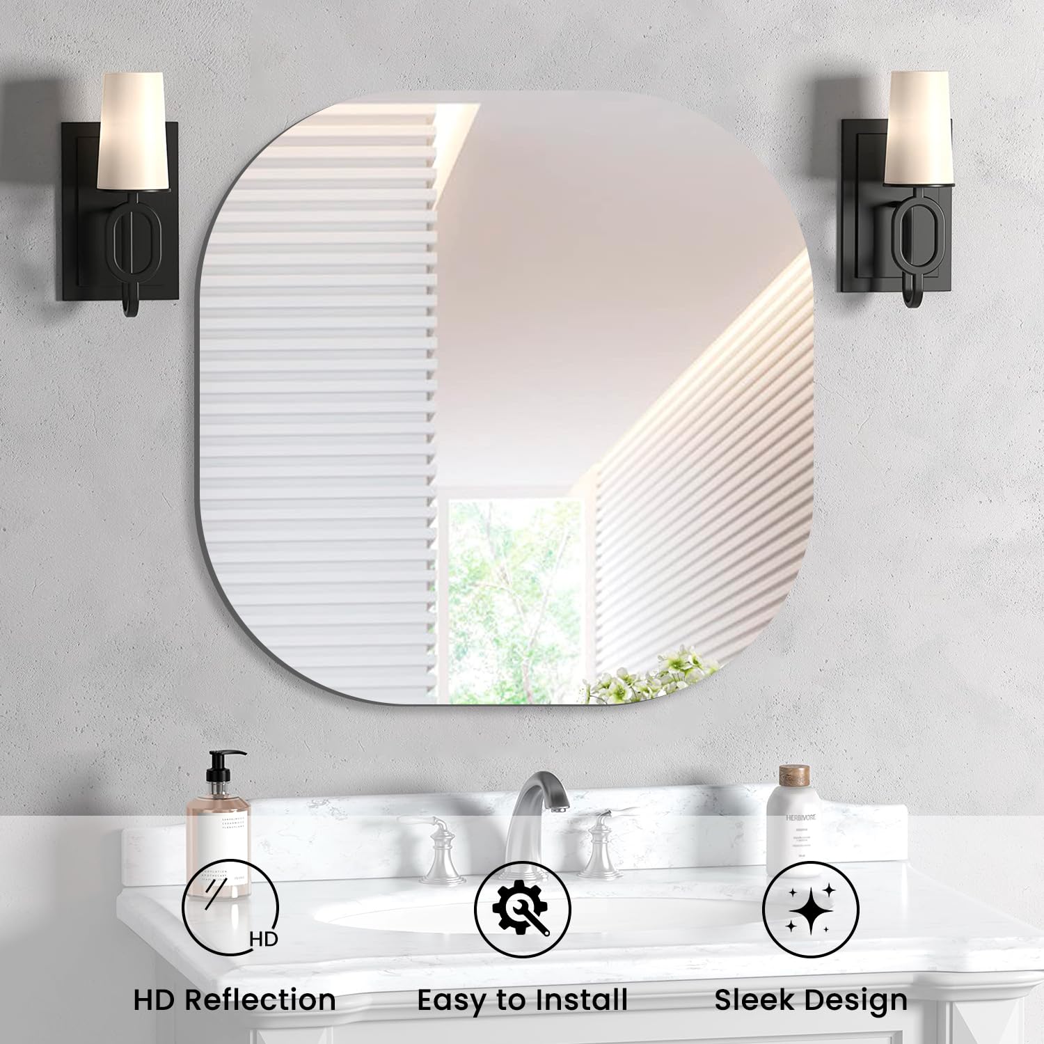 VASUHOME Frameless Bathroom Mirror, 20 x 20 Inch Wall Vanity Mirror, Large Wall Mounted Mirrors for Bathroom, Living Room, Bedroom, Entryway