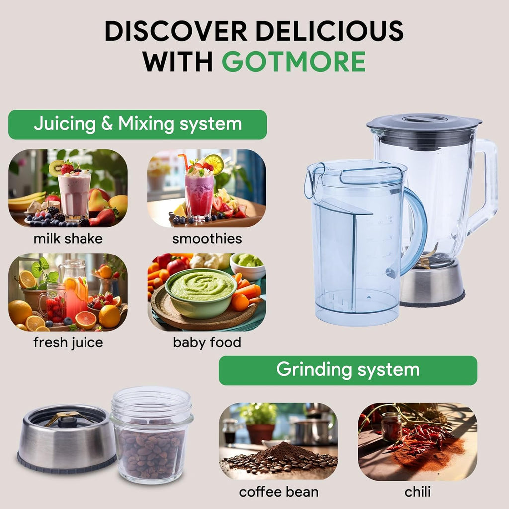 Skiennix Juicer Machine - 3 in 1 Blender & Grinder Combo | 1300W Centrifugal Juice Extractor with LCD Screen, Easy to Clean