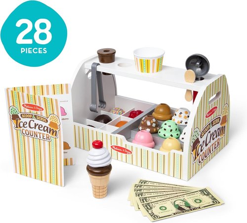 Melissa & Doug Wooden Ice Cream Counter Set - 28 Pretend Play Food Accessories for Kids 3+