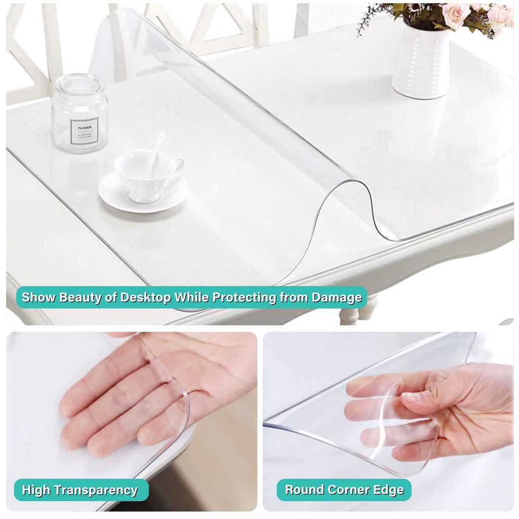 AimerGro 44x96 Inch Upgraded Clear Plastic Tablecloth Coffee Dining Room Table Protector Cover Water Resistant Easy Clean Wood Marble Furniture Protection Vinyl PVC Office Writing Desk Pad Mat Cover