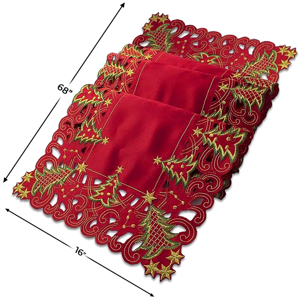 SARO LIFESTYLE Pandoro Collection Holiday Christmas Tree Table Runner, 16" x 68", Red