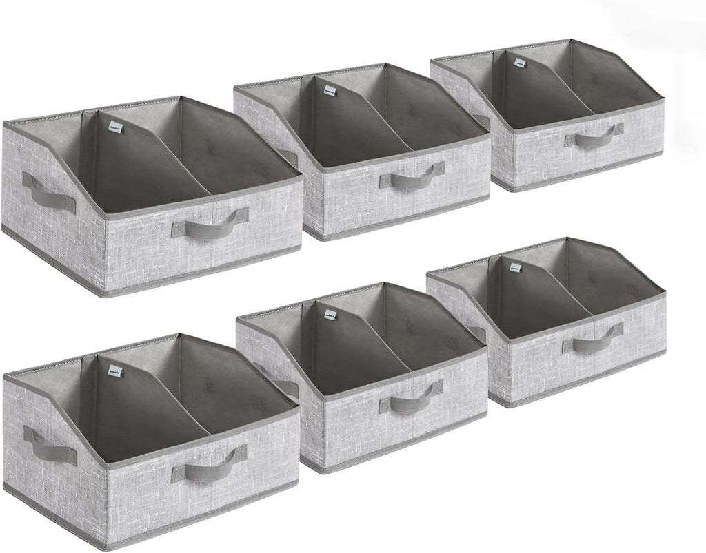 SONGMICS Storage Baskets Set of 6 - Foldable Fabric Bins with Removable Dividers | 15.7 x 11.8 x 7.9 Inches, Cattail Gray
