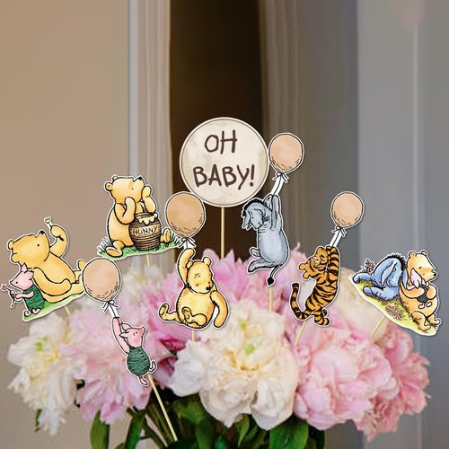 16Pcs Classic Winnie Centerpieces for Baby Shower Decorations Table Signs for Baby Shower Birthday Party Decorations