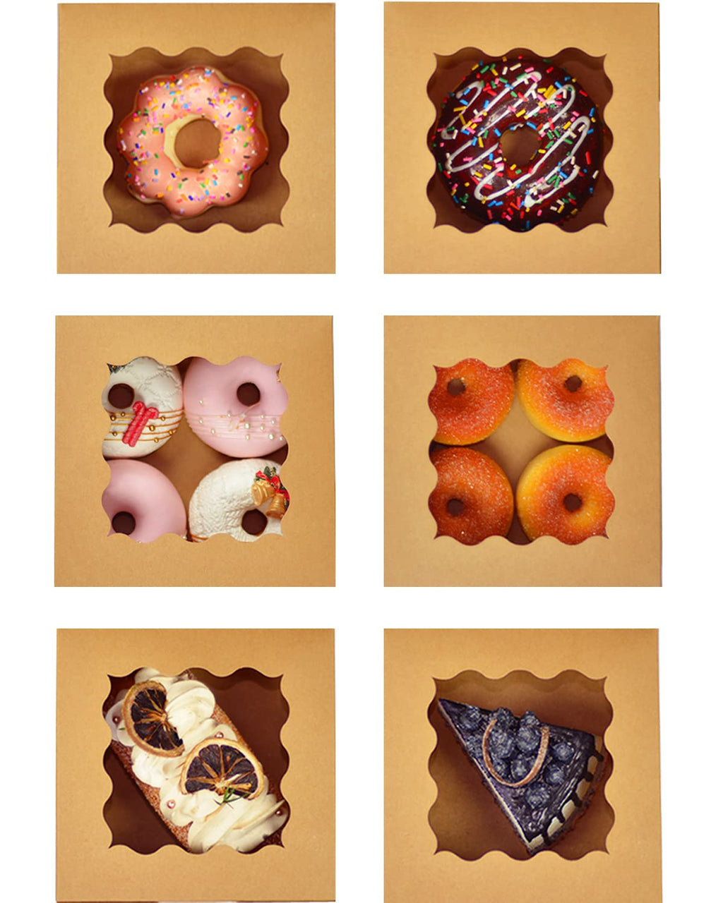 Bakepacker Brown 30-Packs Bakery Boxes with Window 6x6x3 inches Thick & Sturdy Macaroon Pastry Boxes Cookie Boxes for Bakerys