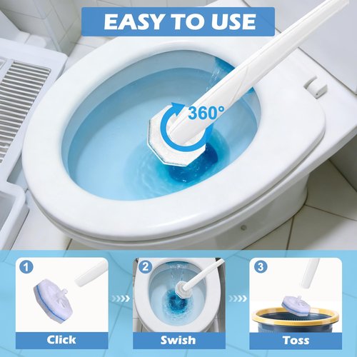 XRIONELL 60pcs Disposable Toilet Wand Refills，Compatible with Most Toilet Brushes，5X Cleaning Power Toilet Bowl Cleaners，No Falling Apart，Upgrade Fiber Cleaner Heads，for Closestool Bathroom Cleaning